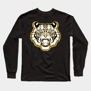 White and Gold Traditional Tiger Face Long Sleeve T-Shirt